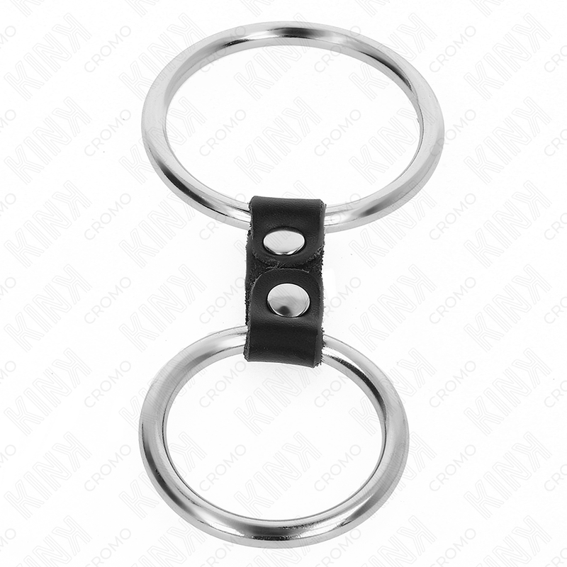 KINK - DOPPELTER PENISRING AUS METALL 3,7 CM BIS 5 CM VERBUNDEN DURCH LEDERBAND MODELL 2 bei Secret Pulse im Erotikshop