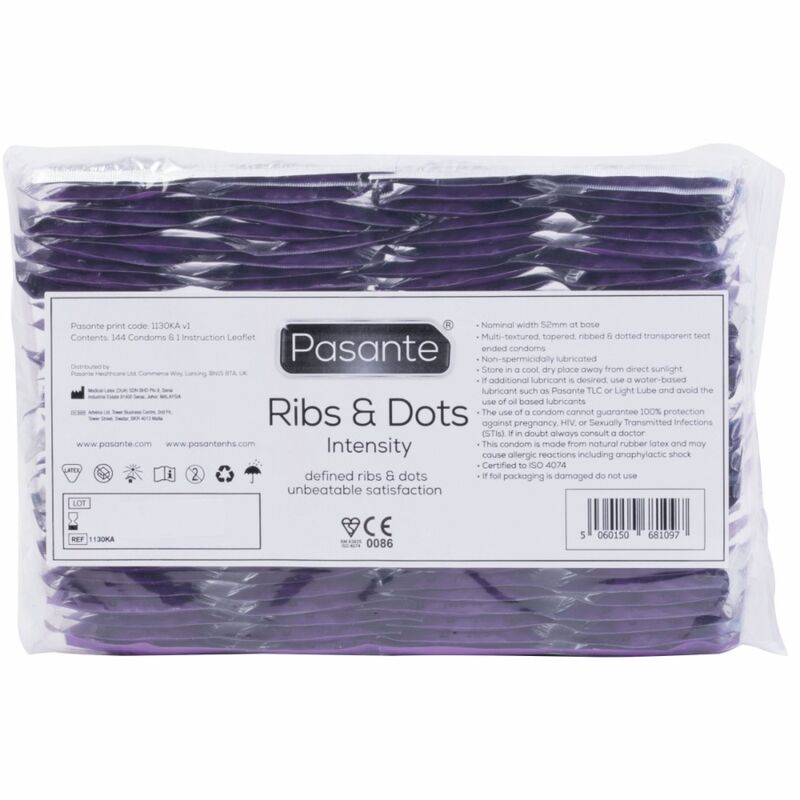 Pasante Ribs & Dots Intensity Kondome 144er-Pack – Gerippt & Genoppt für Intensives Vergnügen für Schutz und angenehmes Gefühl