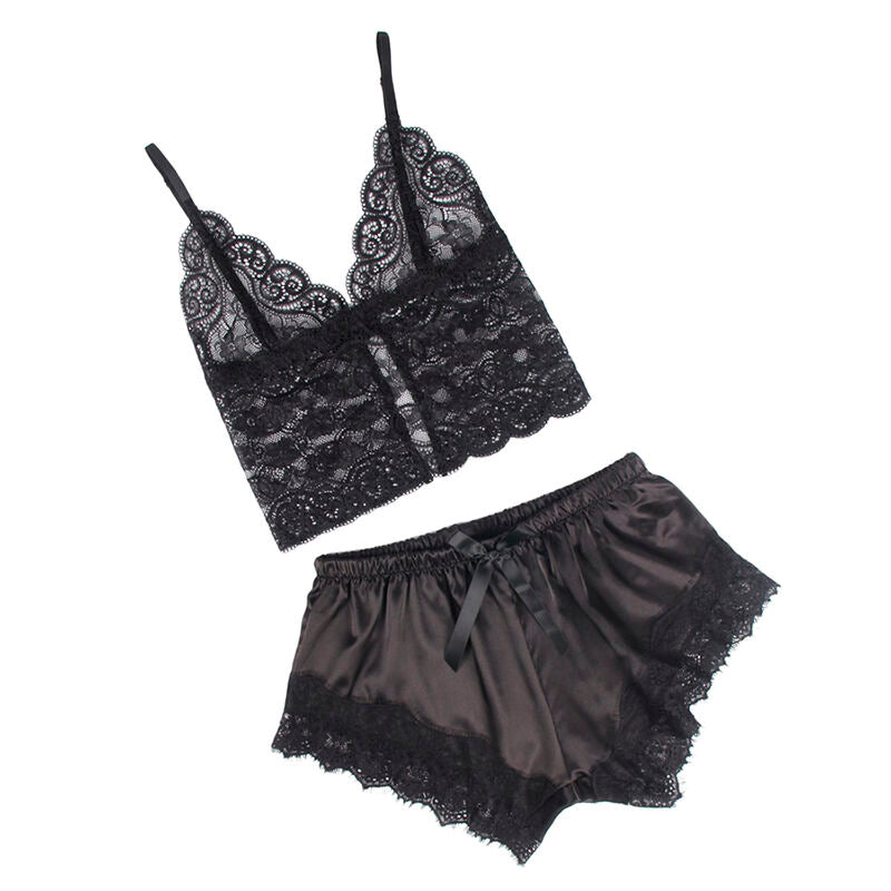 SUBBLIME - 953942 LÄSSIGE SEIDENNACHTHEMD + SPITZENHOSE SCHWARZ L/XL – Rollenspiel-Kostüm Bild 4