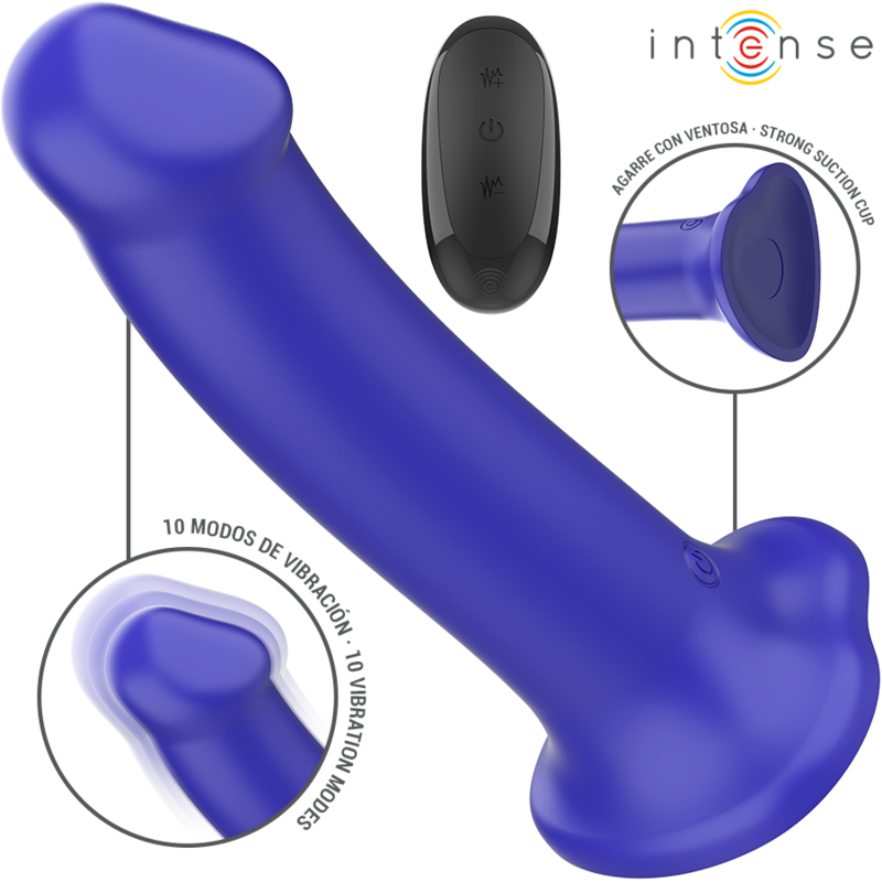 INTENSE Victoria Vibrator 19,5 cm – Dunkelblau, Saugnapf, 10 Vibrationsmodi, Fernbedienung – Vibrator Bild 1