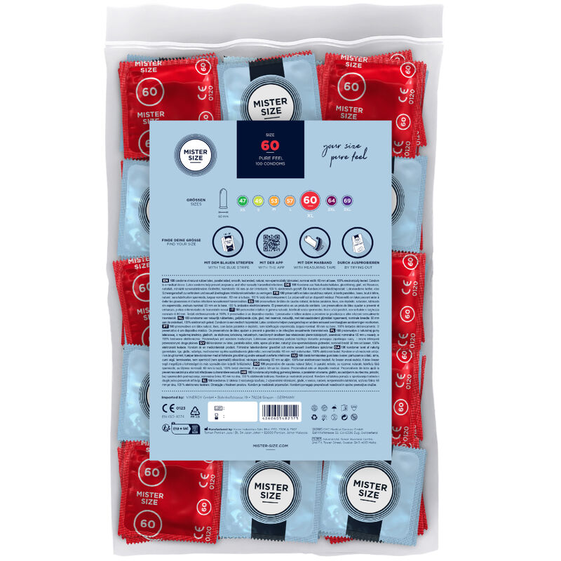 Mister Size XL Kondome 60 mm – 100er-Pack, ultradünn, sicher & glatt Produktverpackung und Details