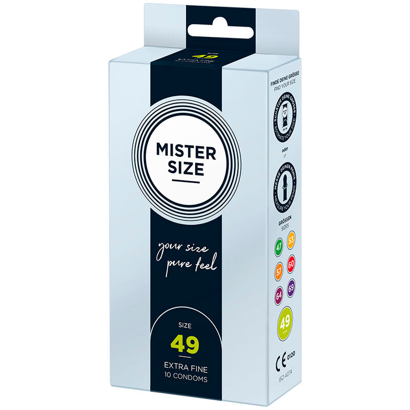 MISTER SIZE - KONDOMGRÖSSE S 49 MM (10 EINHEITEN) Produktverpackung und Details