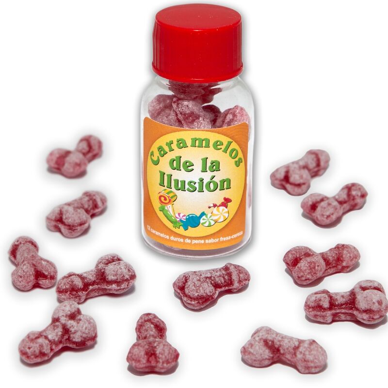 DIABLO PICANTE - 12 PENISFÖRMIGE ILLUSIONSBONBONS ERDBEERE/KIRSCHE – Erotik-Süßigkeit von DIABLO PICANTE