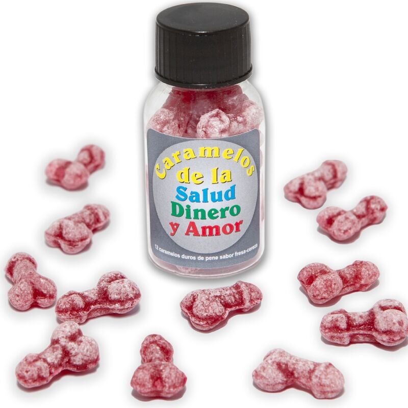 DIABLO PICANTE - 12 GESUNDHEIT-GELD-LIEBE-BONBONS PENISFORM ERDBEERE/KIRSCHE – Erotik-Süßigkeit von DIABLO PICANTE