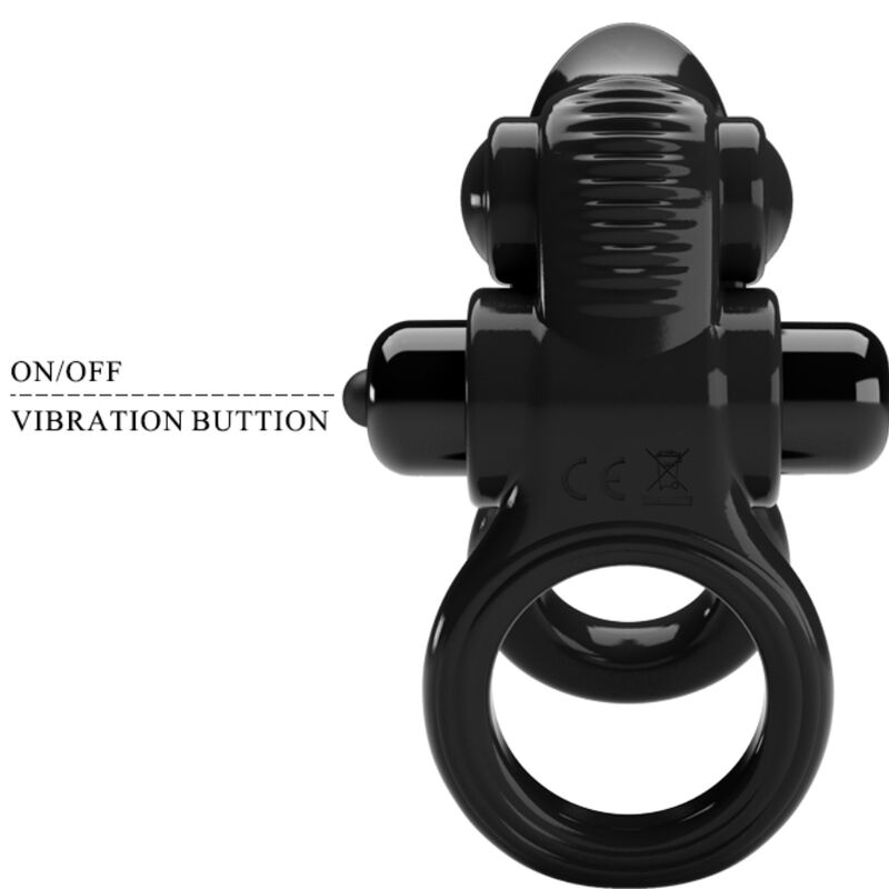PRETTY LOVE - PASSIONATE RING DOPPELTER VIBRATIONSRING + KLITORIS-STIMULATOR SCHWARZ für sinnliche Momente allein oder zu zweit