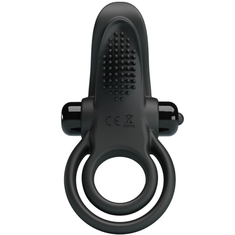 PRETTY LOVE - DOPPELTER VIBRATIONSRING + KLITORISSTIMULATOR 10 VIBRATIONEN SCHWARZ Produktansicht und Details