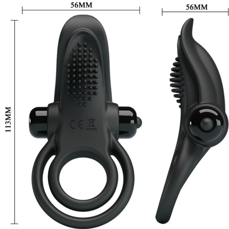 PRETTY LOVE - DOPPELTER VIBRATIONSRING + KLITORISSTIMULATOR 10 VIBRATIONEN SCHWARZ für sinnliche Momente allein oder zu zweit