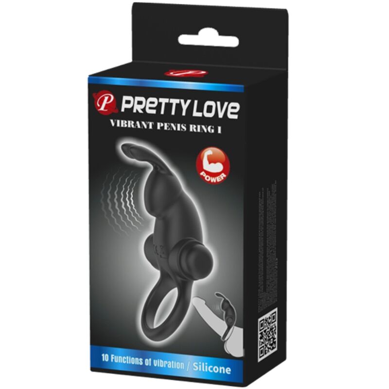 PRETTY LOVE - VIBRATIONSRING + RABBIT-KLITORIS-STIMULATOR 10 VIBRATIONEN SCHWARZ Rabbit Vibrator diskret online kaufen