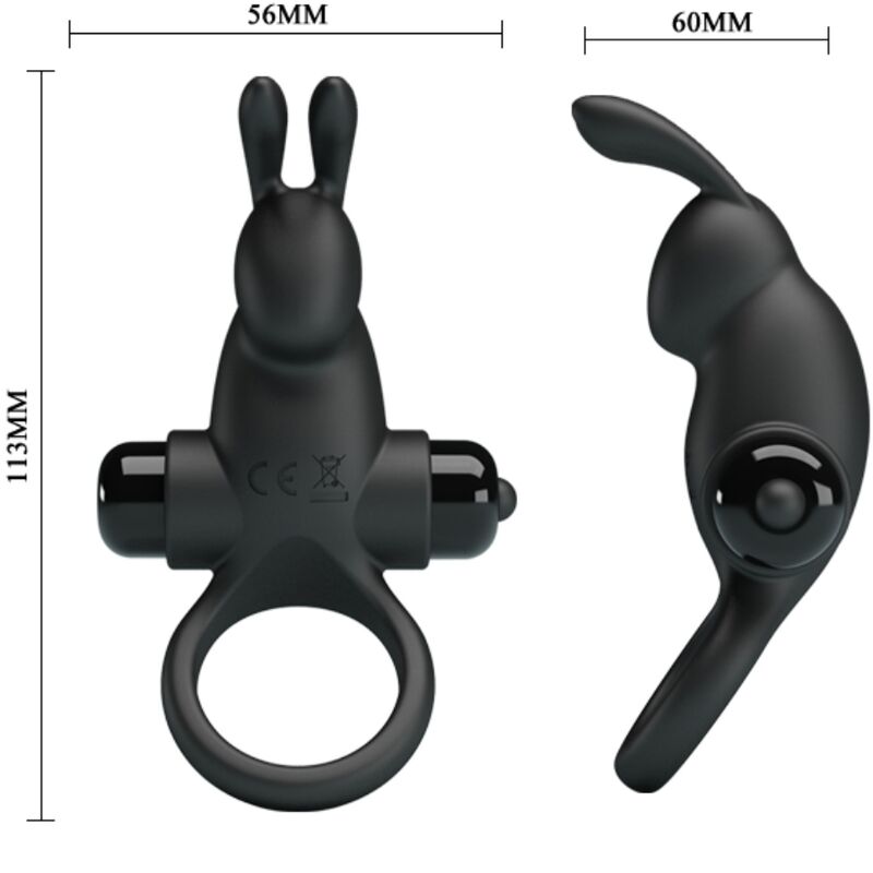 PRETTY LOVE - VIBRATIONSRING + RABBIT-KLITORIS-STIMULATOR 10 VIBRATIONEN SCHWARZ Produktansicht und Details