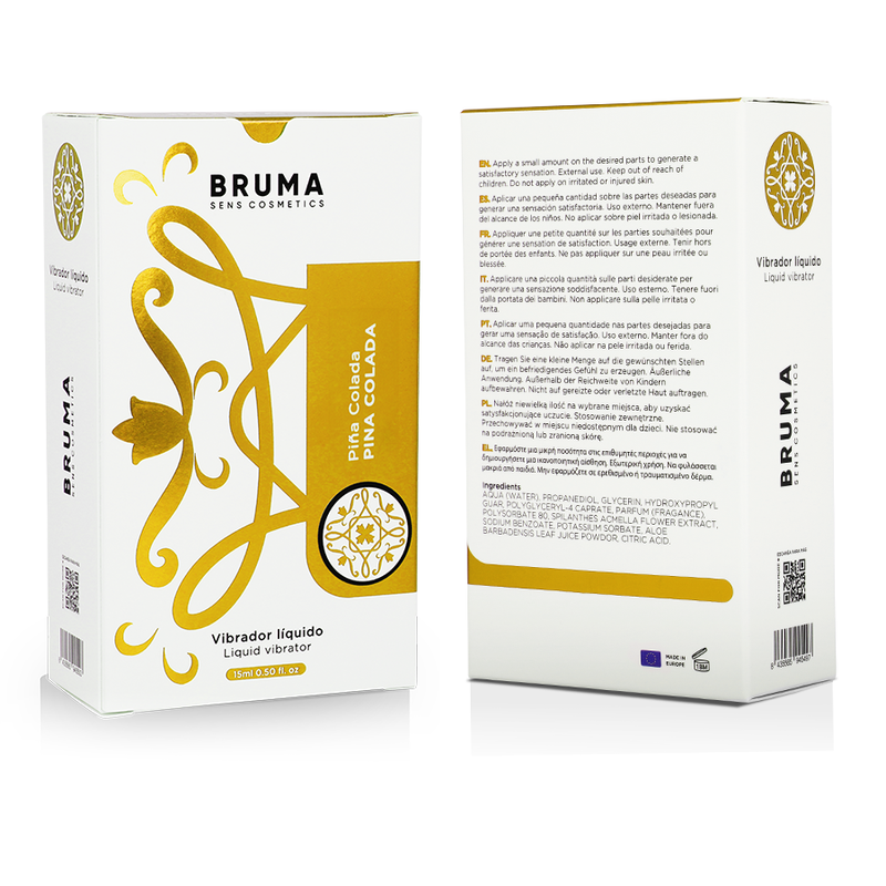 BRUMA Flüssiger Vibrator Ultra Gleitend 15 ml – Pina Colada – Intensives Gleiten Gleitgel Produktverpackung und Details