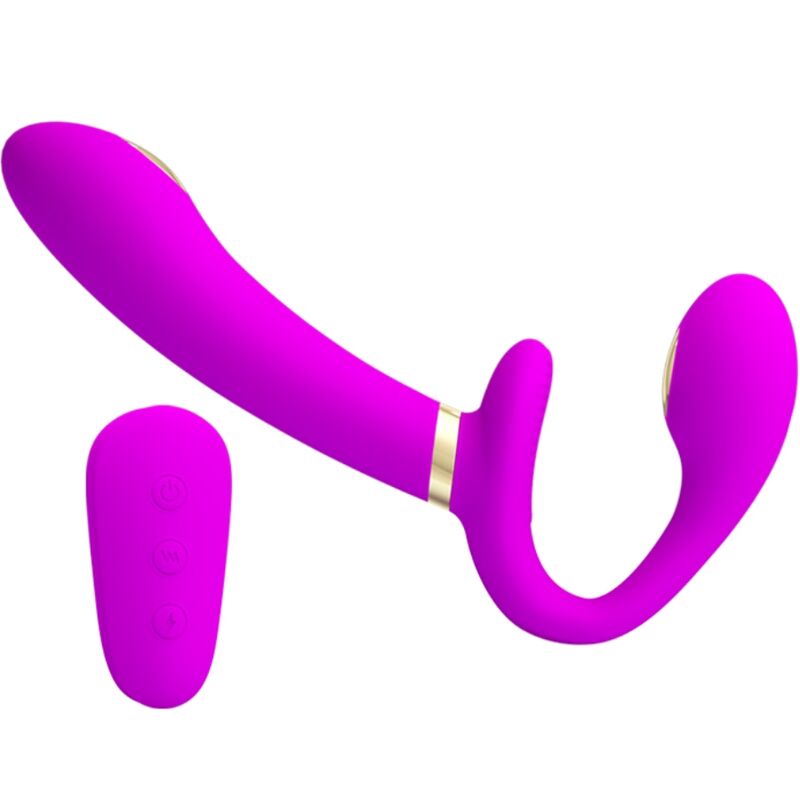 PRETTY LOVE - THUNDERBIRD DOPPELTER STRAP-ON-VIBRATOR MIT FERNBEDIENUNG LILA Produktansicht und Details
