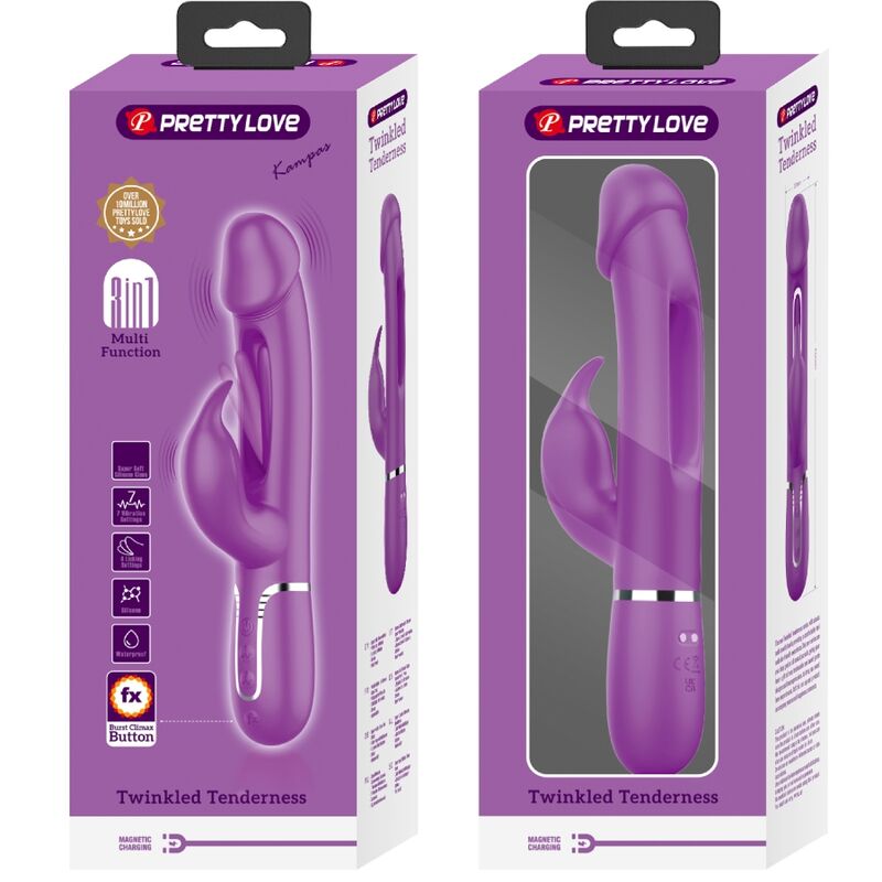 PRETTY LOVE - KAMPAS 3 IN 1 MULTIFUNKTIONS-RABBIT-VIBRATOR LILA Produktansicht und Details