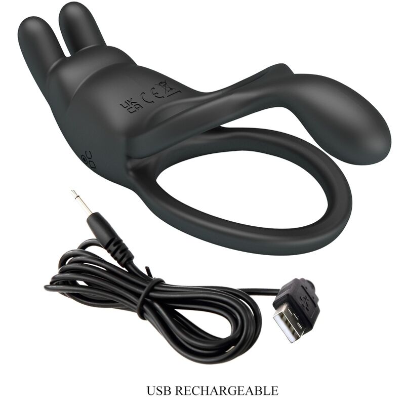 PRETTY LOVE - SETH DOPPEL-VIBRATIONSRING RABBIT 7 VIBRATIONEN SCHWARZ Produktansicht und Details