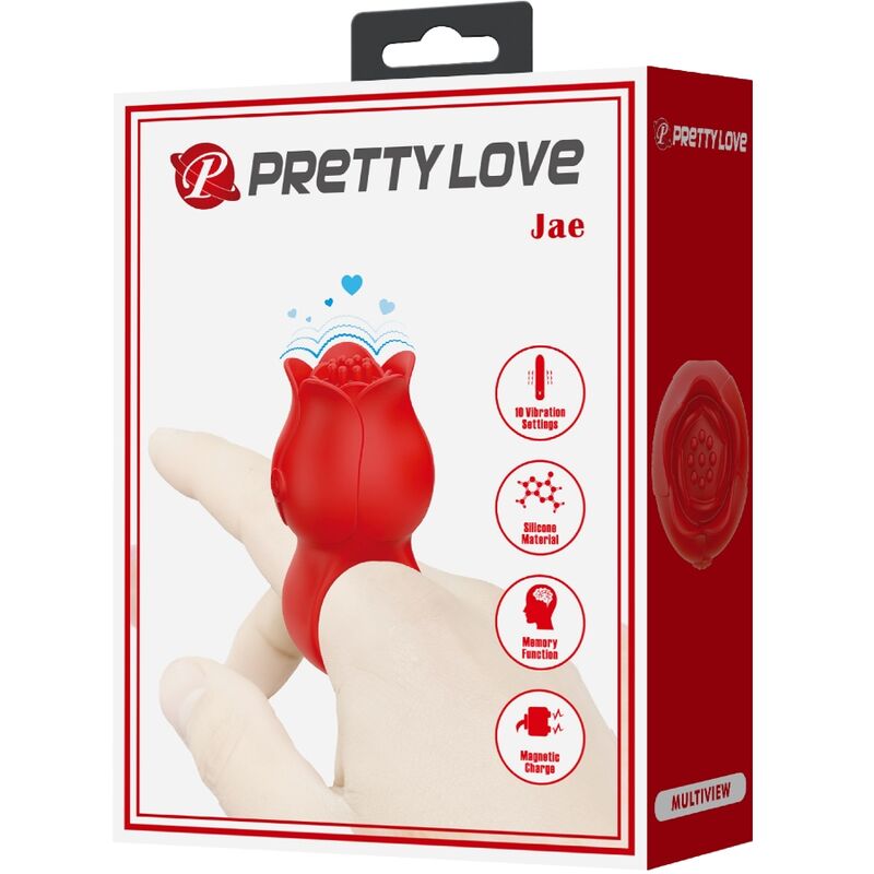 PRETTY LOVE - JAE ROSE FÖRMIGER FINGERVIBRATOR 10 VIBRATIONEN ROT hochwertiges Sextoy bei Secret Pulse