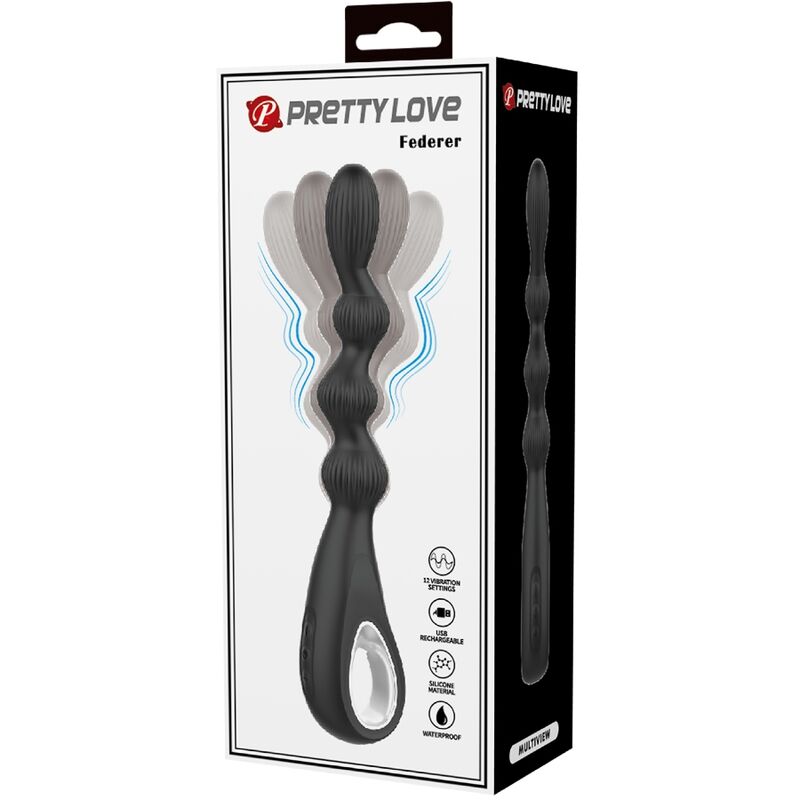 PRETTY LOVE - FEDERER ANALVIBRATOR 12 VIBRATIONEN SCHWARZ Produktansicht und Details