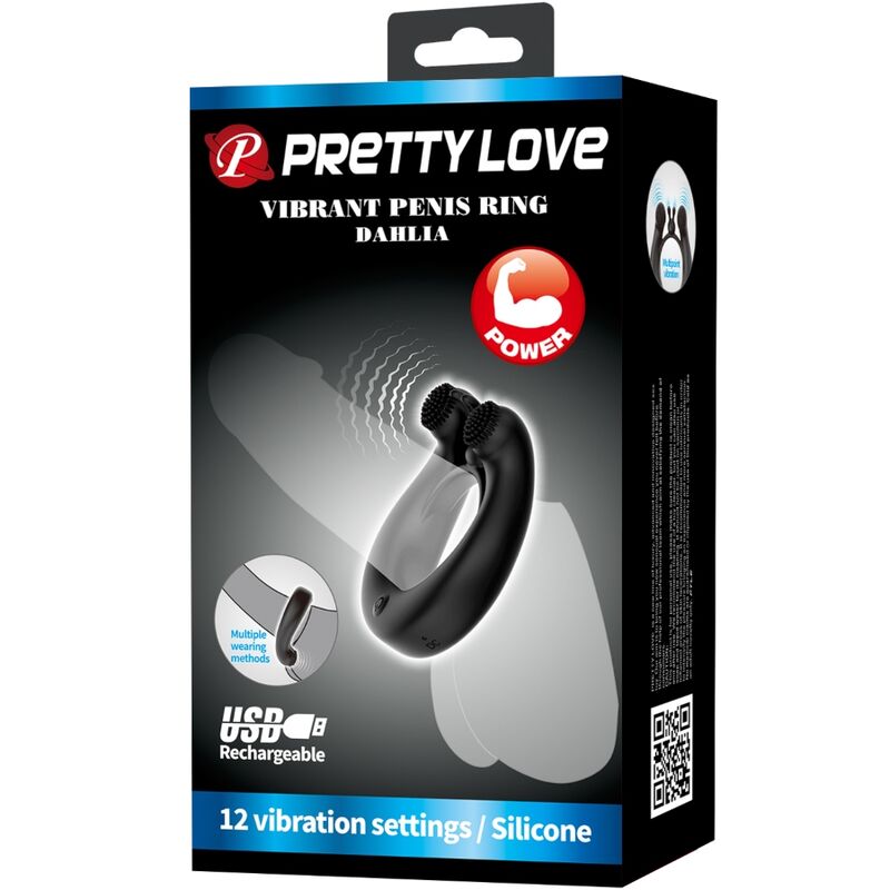 PRETTY LOVE - DAHLIA VIBRATIONSRING + KLITORISSTIMULATOR 12 VIBRATIONEN SCHWARZ hochwertiges Sextoy bei Secret Pulse