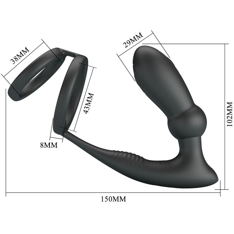 PRETTY LOVE - EMONI PENISRING + ANAL PLUG 12 VIBRATIONEN SCHWARZ hochwertiges Zubehör