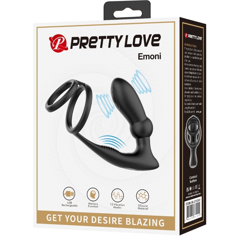 PRETTY LOVE - EMONI PENISRING + ANAL PLUG 12 VIBRATIONEN SCHWARZ bei Secret Pulse im Erotikshop