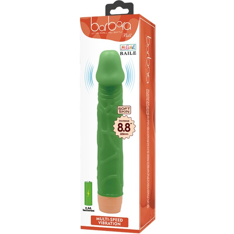 Realistischer Vibrator 22,5 cm Grün – BAILE Dildovibrator mit Vibration bei Secret Pulse im Erotikshop