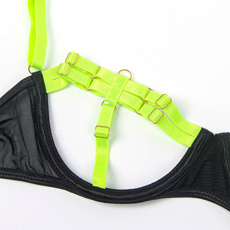 SUBBLIME - 955274 BH-SET MIT HALSKETTE UND BEINDETAILS FLUORESZIERENDES GRÜN S/M – Bustier Bild 8