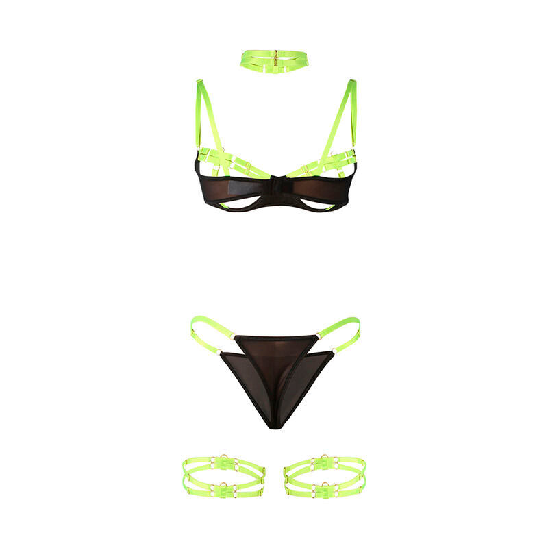 SUBBLIME - 955281 BH-SET MIT HALSKETTE UND BEINDETAILS FLUORESZIERENDES GRÜN L/XL – Bustier Bild 6