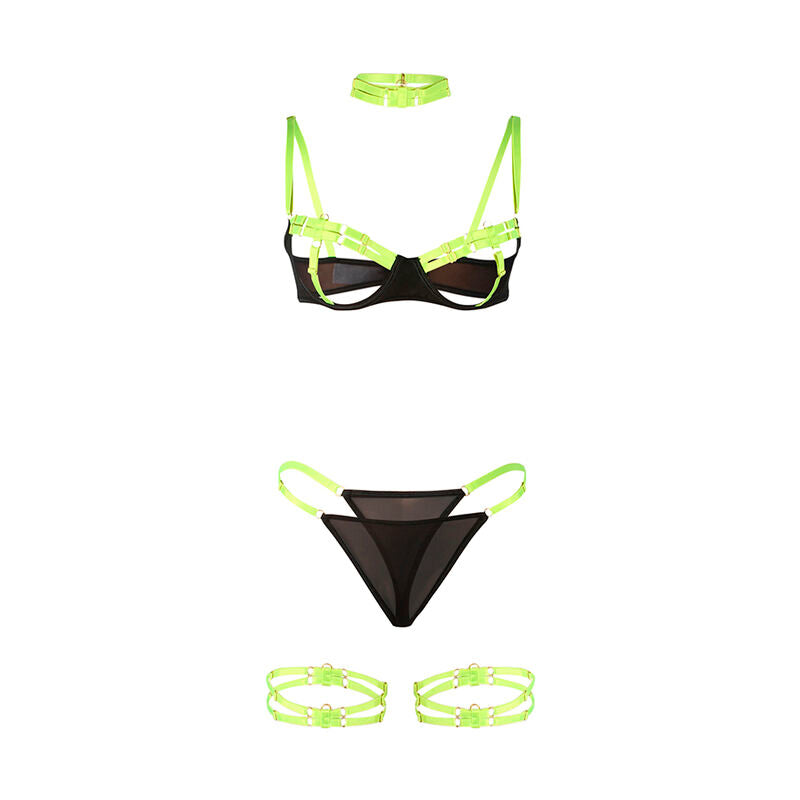 SUBBLIME - 955281 BH-SET MIT HALSKETTE UND BEINDETAILS FLUORESZIERENDES GRÜN L/XL – Bustier Bild 5