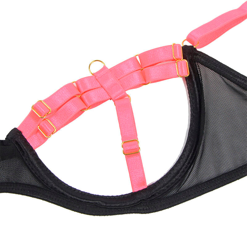 SUBBLIME - 955298 BH-SET MIT HALSKETTE UND BEINDETAILS FLUORESZIERENDES ROSA S/M – Bustier Bild 8