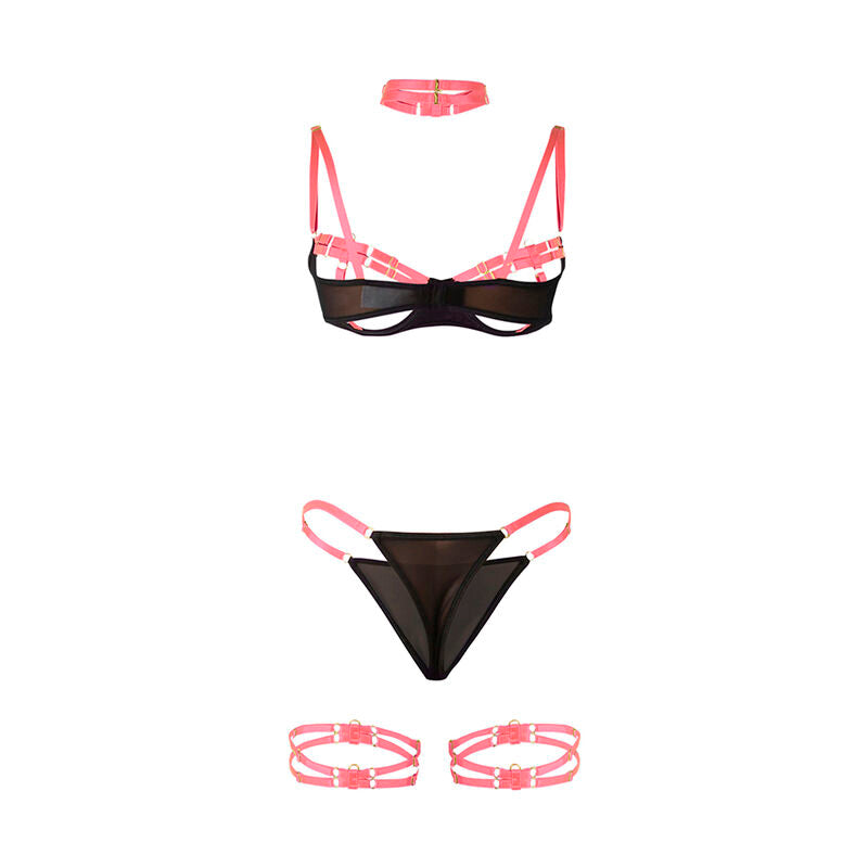 SUBBLIME - 955298 BH-SET MIT HALSKETTE UND BEINDETAILS FLUORESZIERENDES ROSA S/M – Bustier Bild 6