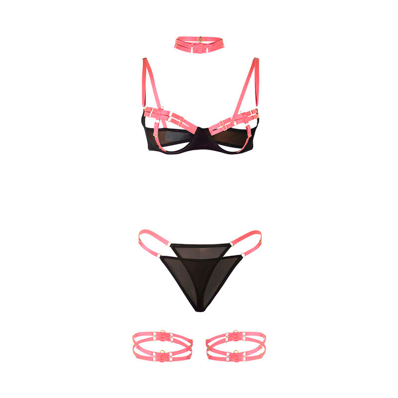 SUBBLIME - 955298 BH-SET MIT HALSKETTE UND BEINDETAILS FLUORESZIERENDES ROSA S/M – Bustier Bild 5