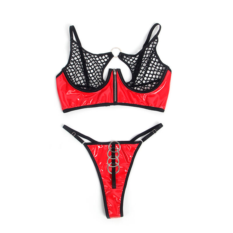 SUBBLIME - 955540 ROTES LACKLEDER-NETZ-ZIPPER-BH-SET L/XL – Bustier Bild 6