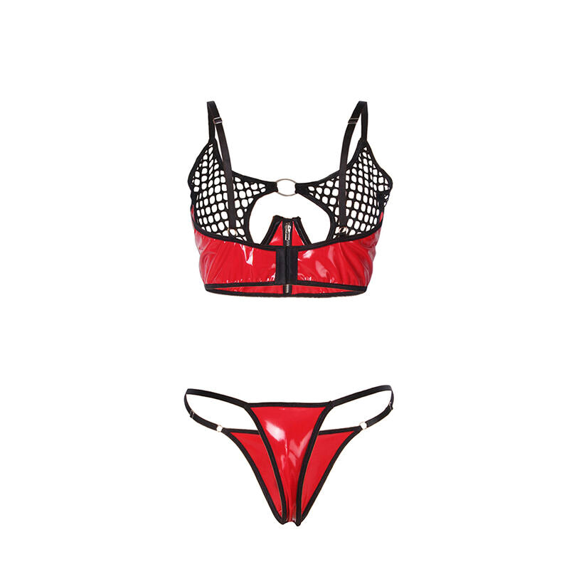 SUBBLIME - 955540 ROTES LACKLEDER-NETZ-ZIPPER-BH-SET L/XL – Bustier Bild 5