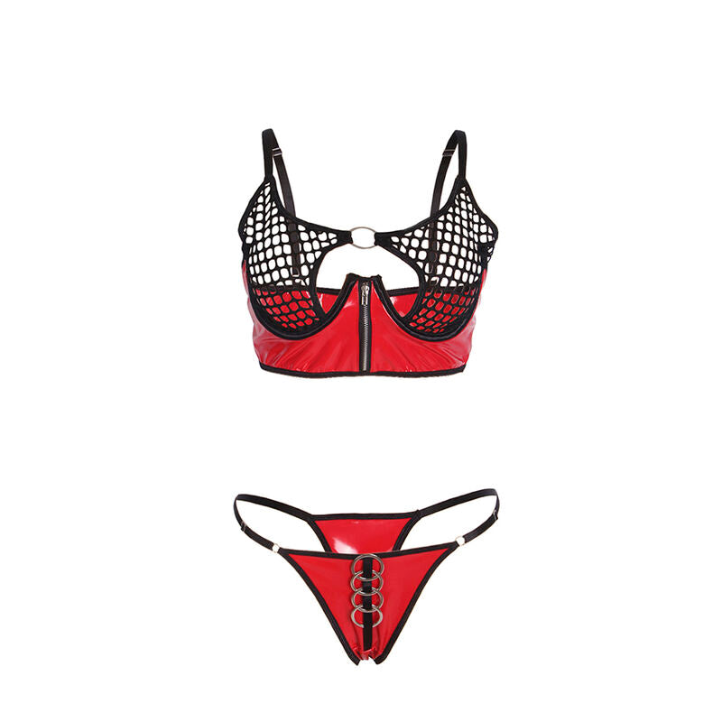 SUBBLIME - 955540 ROTES LACKLEDER-NETZ-ZIPPER-BH-SET L/XL – Bustier Bild 4