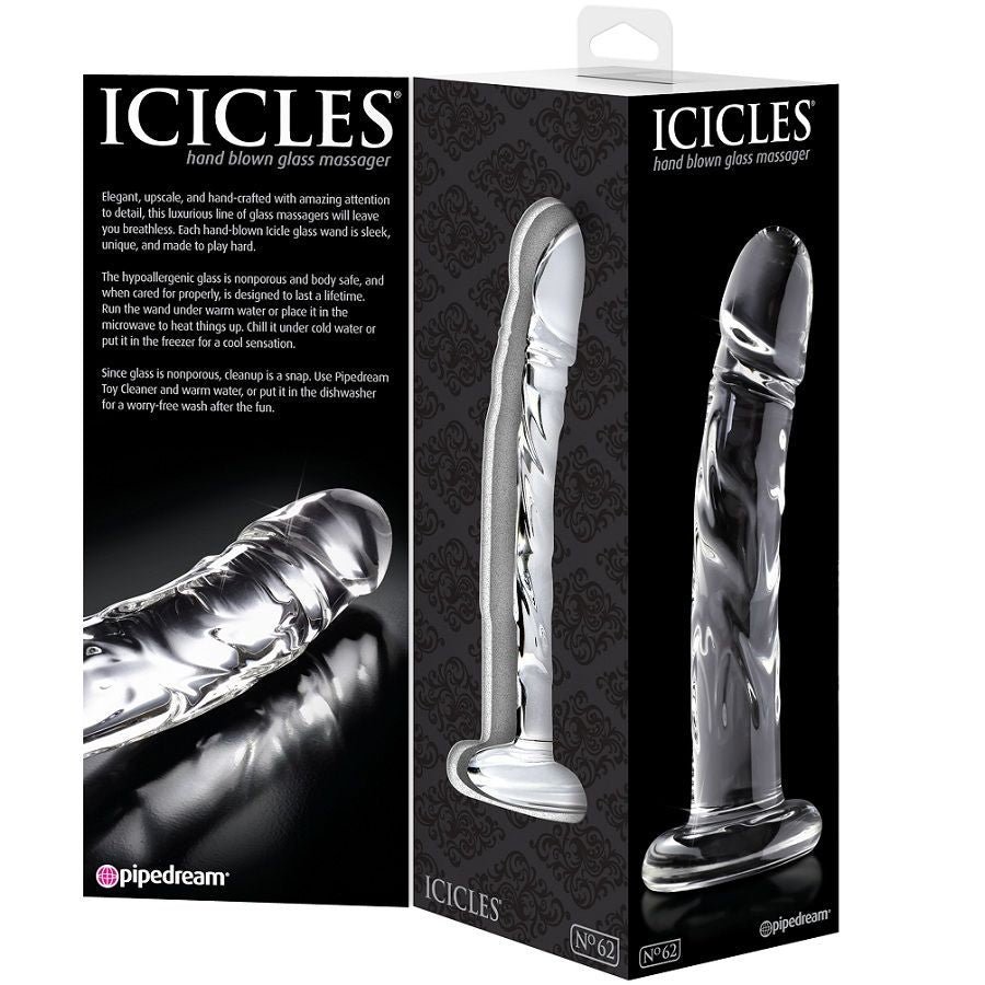 ICICLES N. 62 Glasmassager – Handgefertigter Glas G-Punkt- & P-Punkt-Stimulator, 14,5 cm Massager Vibrator Produktansicht und Details