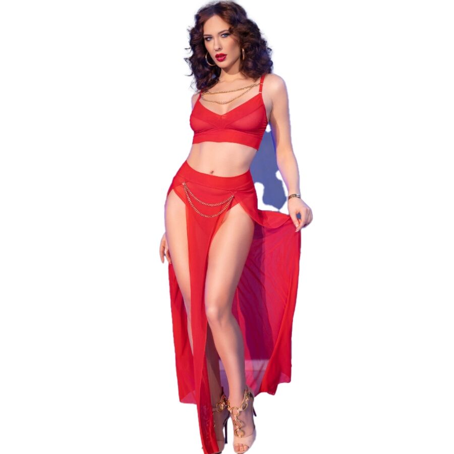 CHILIROSE - CR 4850 ROTES TOP UND LEGGINGS SET MIT GOLDENEN ACCESSOIRES S Dessous-Set Produktansicht