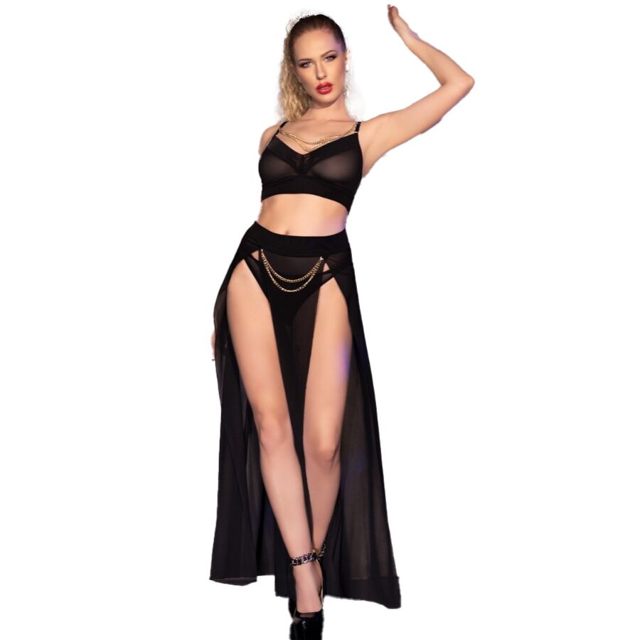 CHILIROSE - CR 4672 SCHWARZER TOP-ROCK UND TANGA MIT GOLDENEN KETTEN L Slip Produktansicht