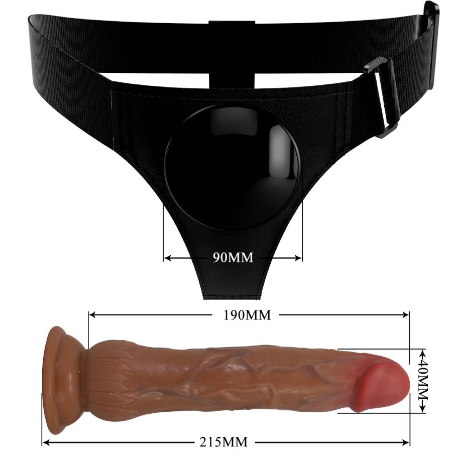 PRETTY LOVE - KYTON UNIVERSAL HARNESS SLIP MIT SQUIRTING DILDO 19 CM MULATO Produktansicht und Details
