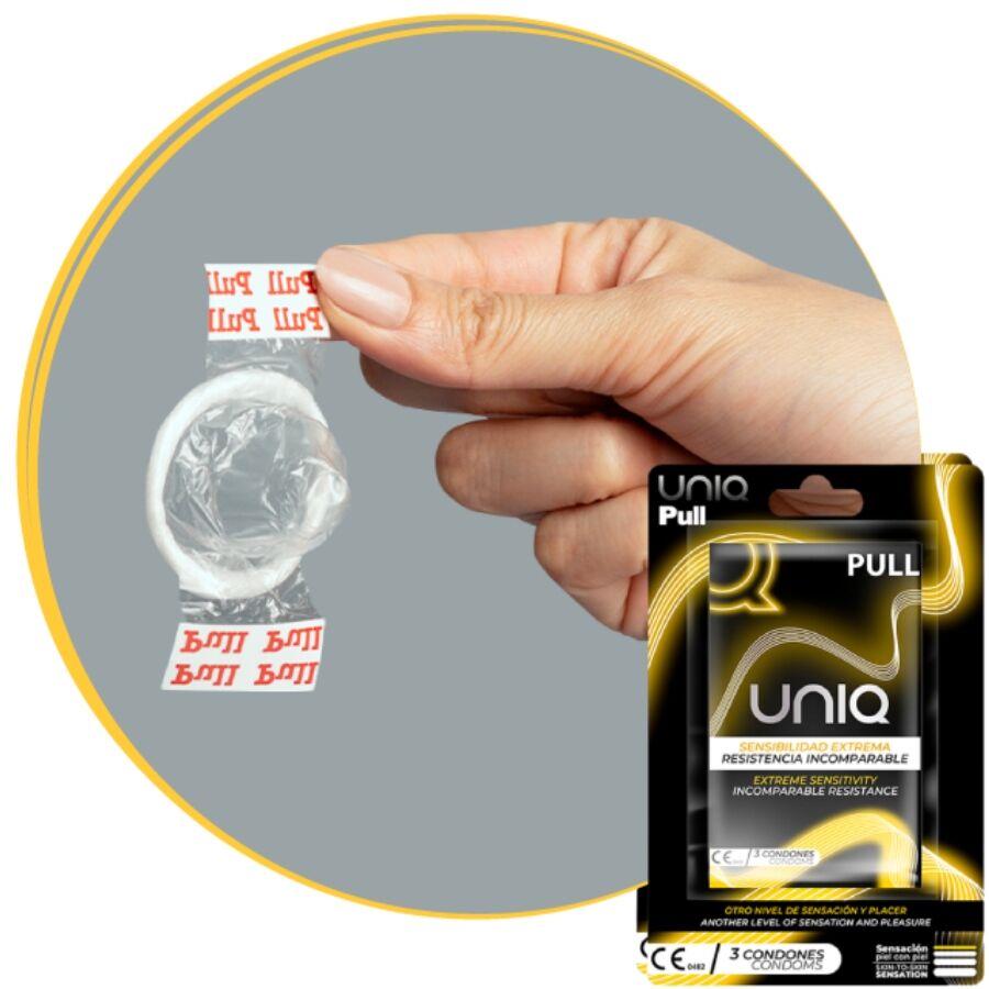 UNIQ - PULL LATEXFREIE KONDOME MIT STREIFEN 3 EINHEITEN für Schutz und angenehmes Gefühl