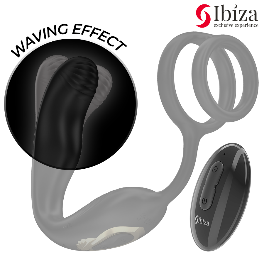 IBIZA - WIGGLE FERNGESTEUERTER ROTIERENDER ANALSTECKER MIT DAMMVIBRATION UND PENISVERGRÖSSERUNGSRINGEN für sinnliche und diskrete Momente