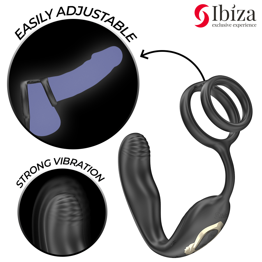 IBIZA - WIGGLE FERNGESTEUERTER ROTIERENDER ANALSTECKER MIT DAMMVIBRATION UND PENISVERGRÖSSERUNGSRINGEN Produktansicht und Details