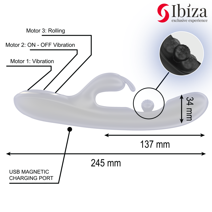 Ibiza Rabbit Vibrator – Starker 3-Motoren Dual-Stimulator, 7 Vibrationen, 10 Rollmodi hochwertiges Sextoy bei Secret Pulse