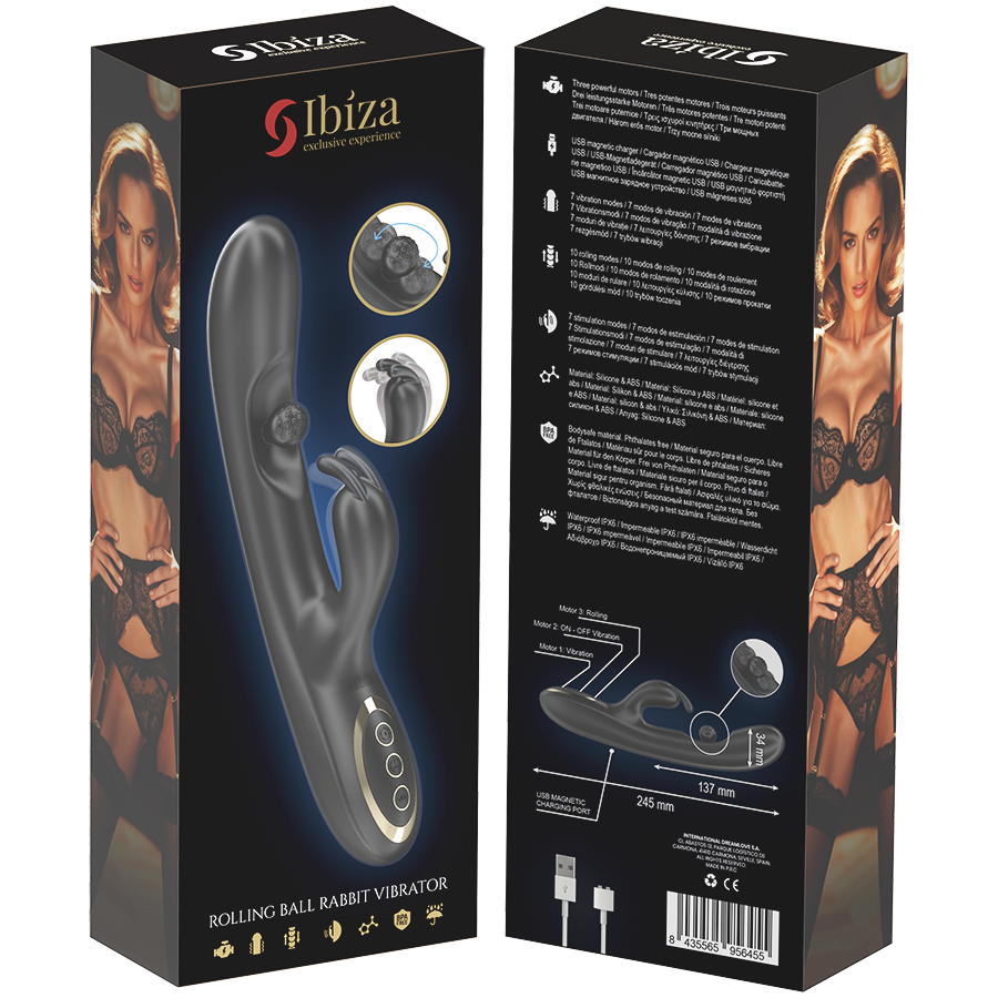 Ibiza Rabbit Vibrator – Starker 3-Motoren Dual-Stimulator, 7 Vibrationen, 10 Rollmodi für intensive Stimulation und Self-Love