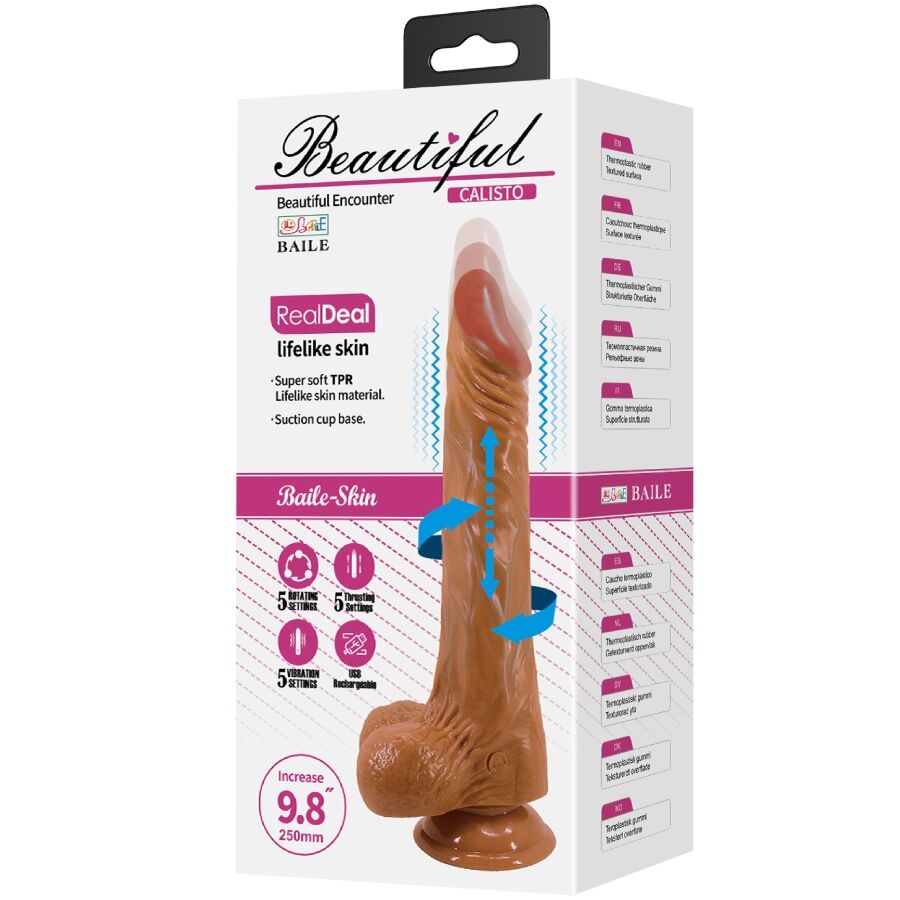 BAILE Calisto Realistischer Dildo 24 cm – Hautfarben, USB wiederaufladbar, 5 Funktionen hochwertiges Intimtoy