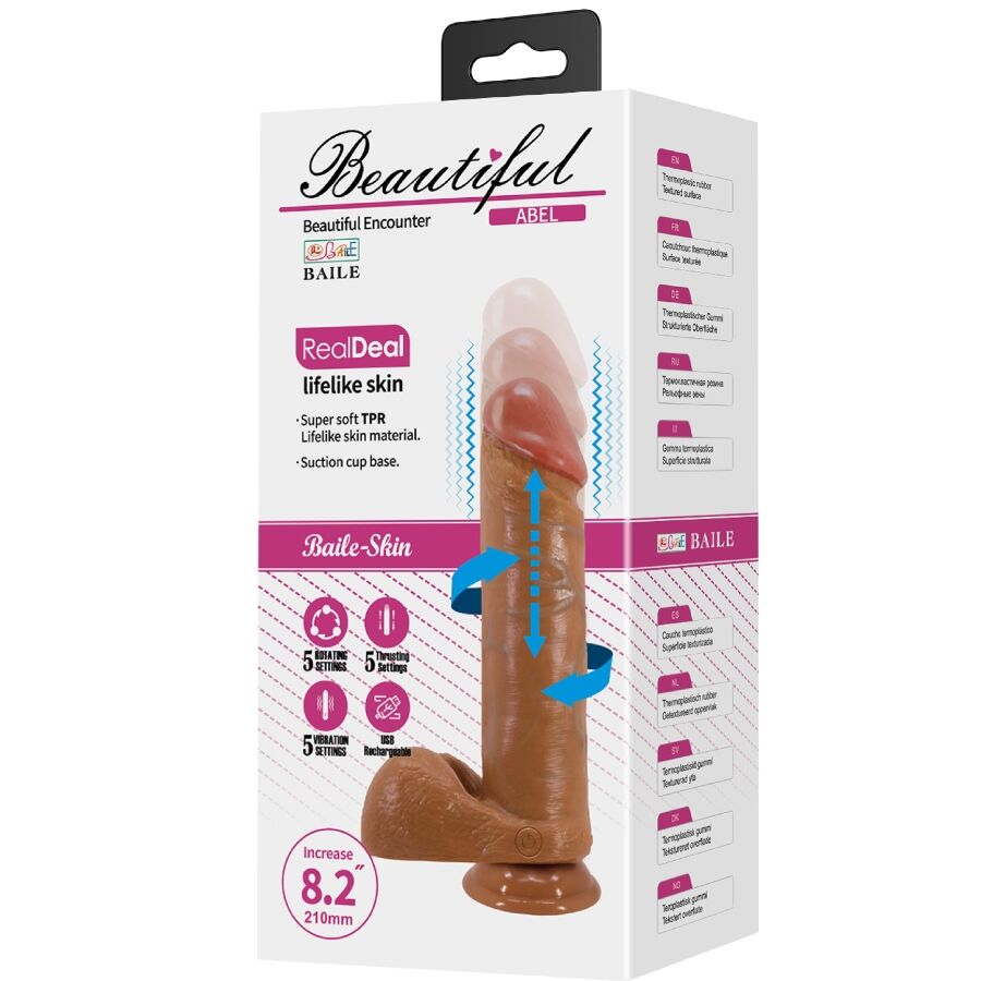 BAILE Abel Realistischer Dildo 21 cm – Mulatte, USB wiederaufladbar, 5 Funktionen hochwertiges Intimtoy