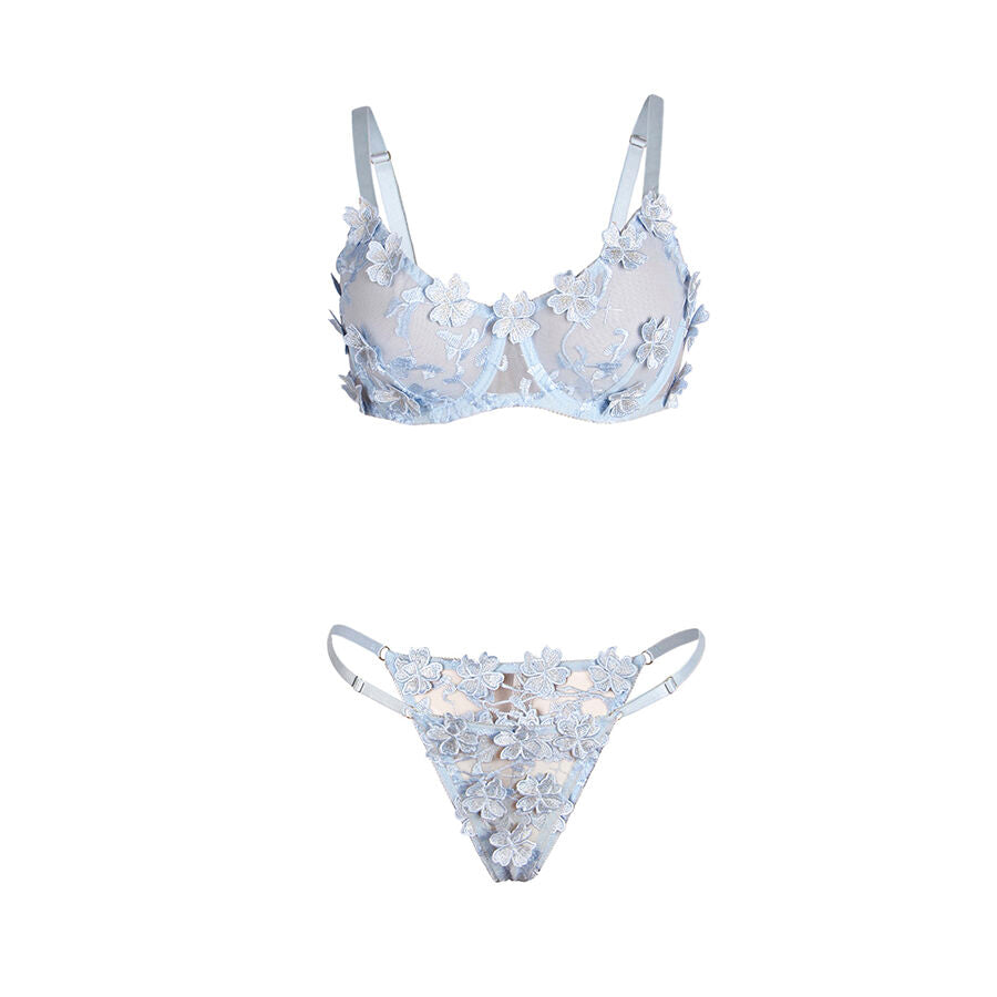 SUBBLIME - 957629 BH- UND SLIP-SET MIT BLUMENSTICKEREI, HIMMELBLAU, S/M – Bustier Bild 5