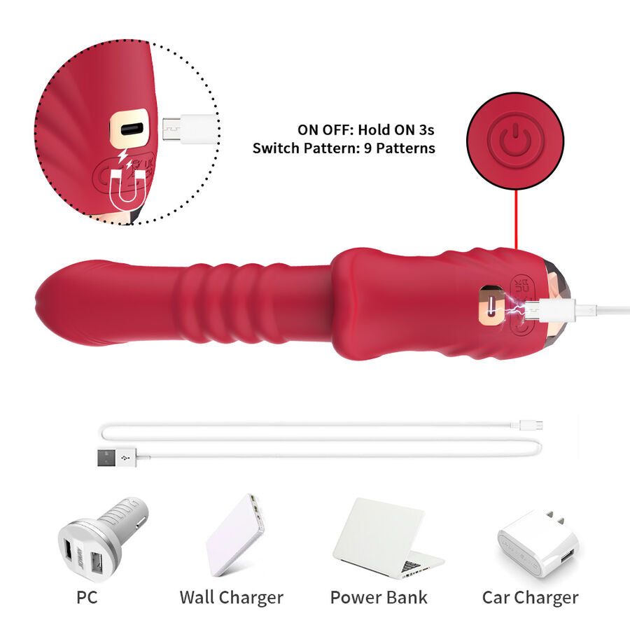 ARMONY A-Punkt Vibrator Dildo Rot – 9 Vibrations- & Stoßmodi, USB-C Produktansicht und Details
