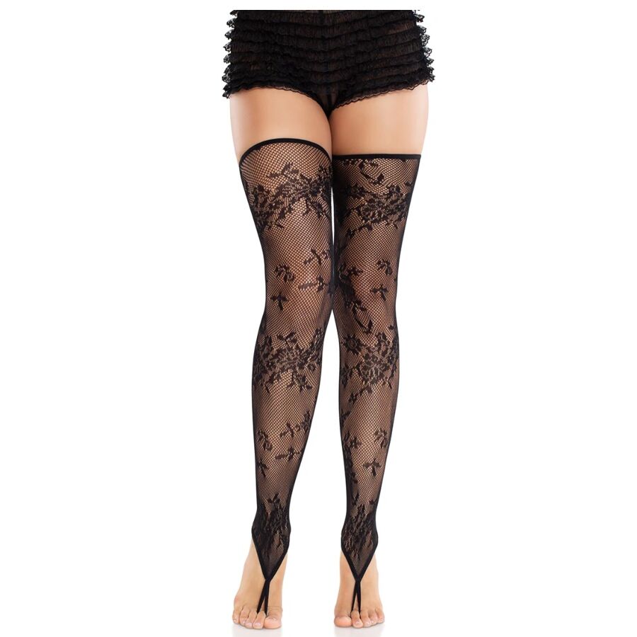 LEG AVENUE - FLORALE SPITZENSTRÜMPFE OHNE FUSS SCHWARZ Strümpfe Produktansicht