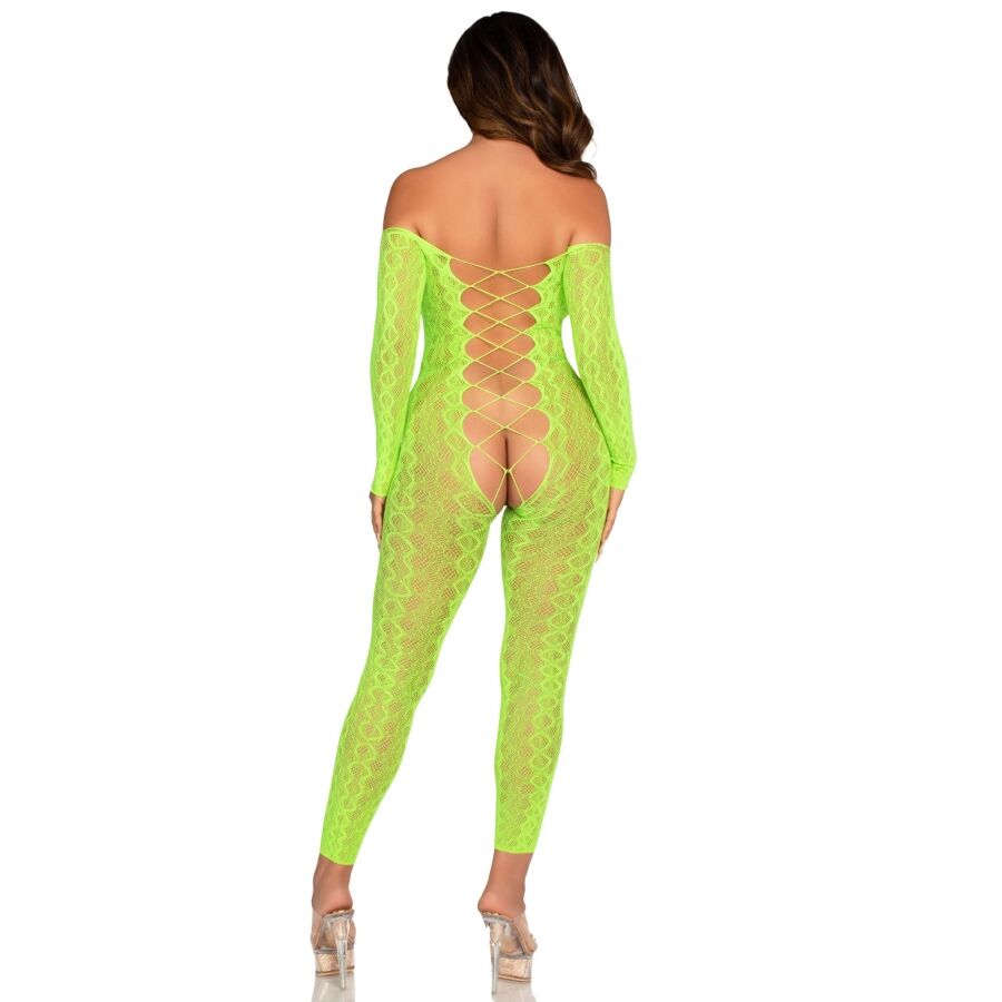 LEG AVENUE - BODYSTOCKING MIT OHNE SCHRITT EXOTIC SNAKE LACE NEONGRÜN Detailansicht bei Secret Pulse