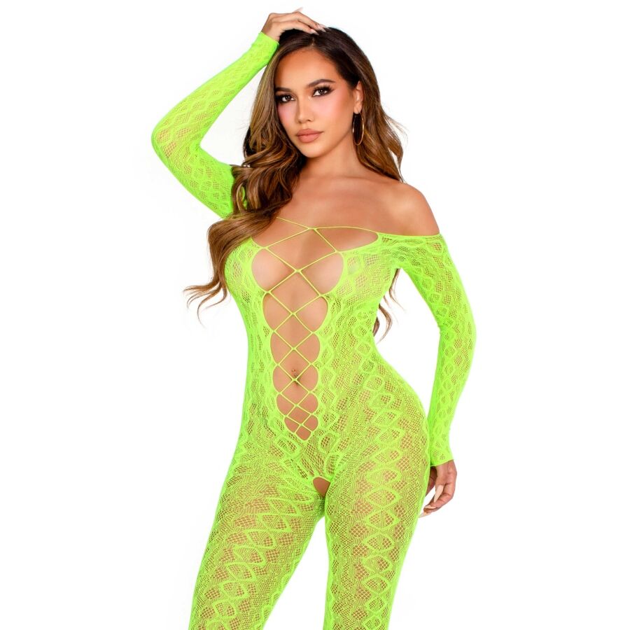LEG AVENUE - BODYSTOCKING MIT OHNE SCHRITT EXOTIC SNAKE LACE NEONGRÜN Dessous-Body Produktansicht
