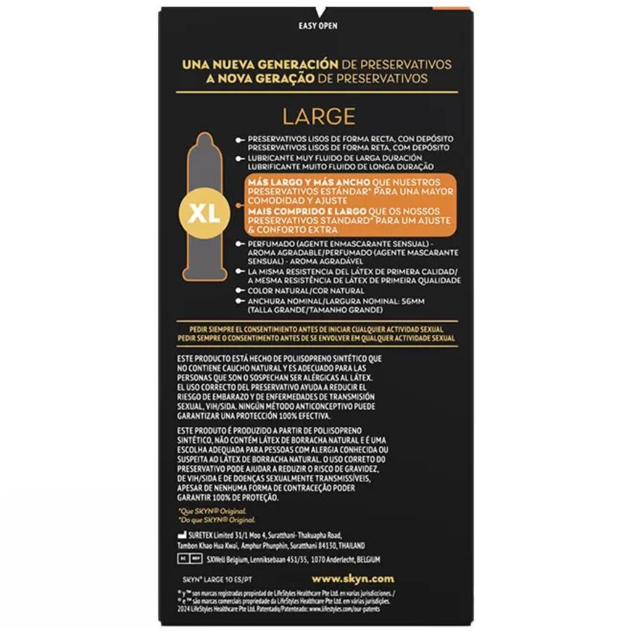 SKYN Large / King Size Kondome 10er-Pack – Latexfrei, 56 mm Breite, Extra Passform für Schutz und angenehmes Gefühl