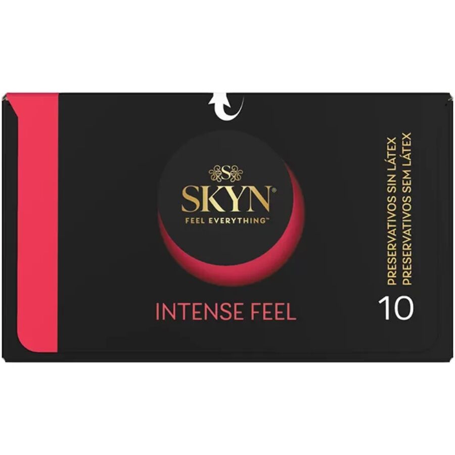SKYN - KONDOM MIT INTENSIVEM GEFÜHL UND STRUKTURIERTEM WELLENDESIGN, 10 EINHEITEN Produktverpackung und Details